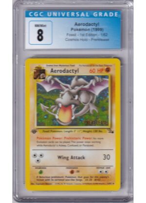 Aerodactyl Prerelease Stamp Cosmos Holo 1/62 1st Edition CGC 8